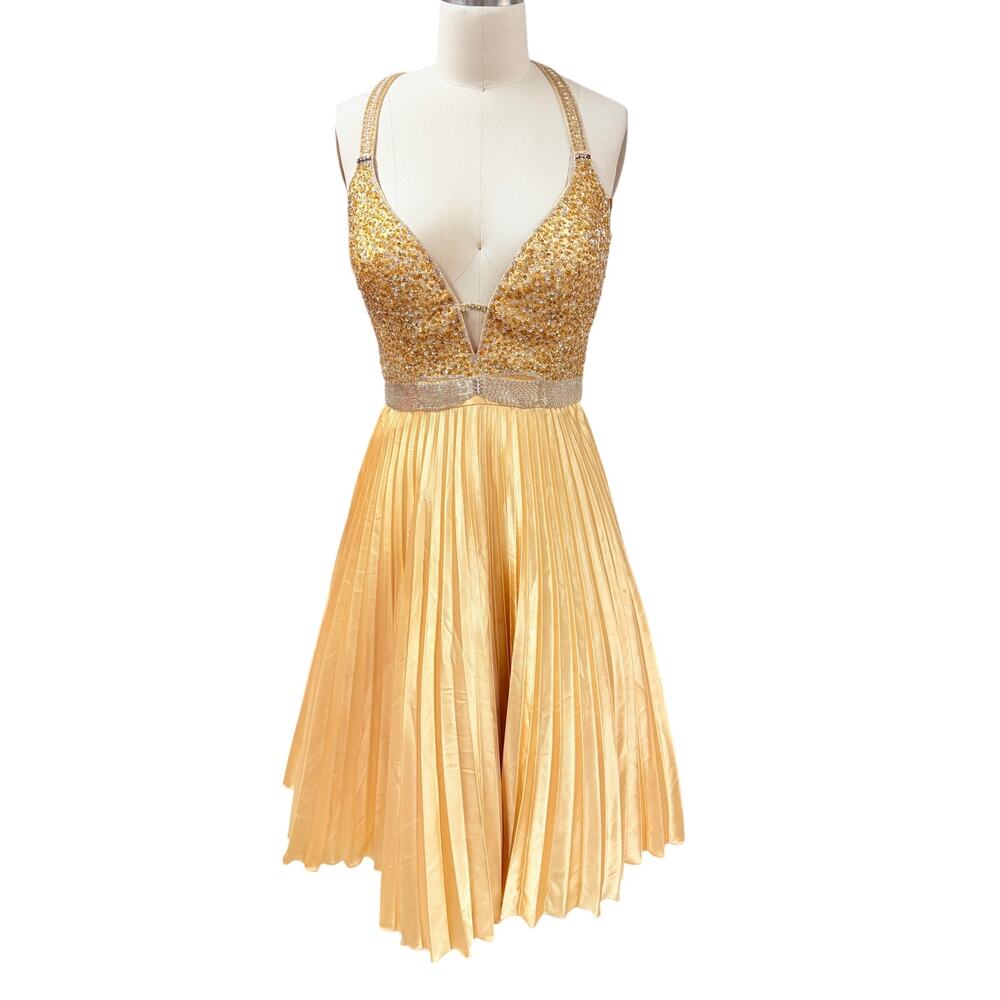 Cassandra Stone Y2K 100% Silk Beaded Gold Cocktail Dress Size 8 - Picture 4 of 12